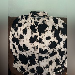 Cowprint button silk shirt